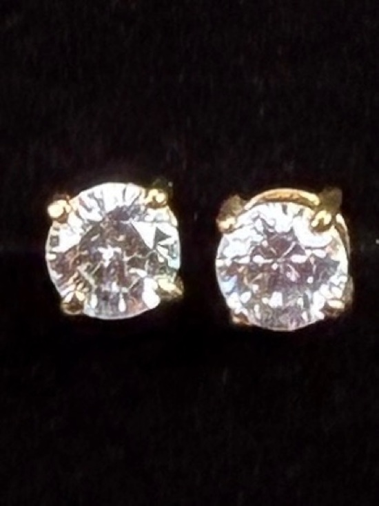 Jewelry - Vintage, aged goldtone, clear, solitaire bling pierced earrings